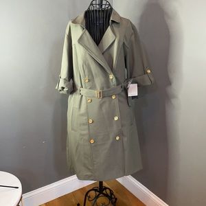 Sharagano womens double breasted belted Dress size  14. Olive color